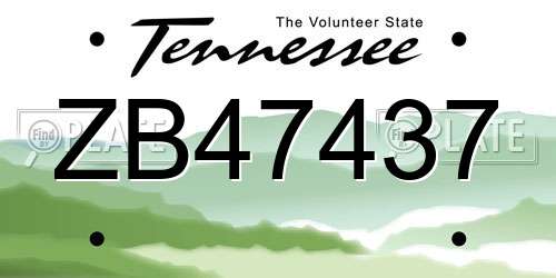 ZB47437 Tennessee License Plate