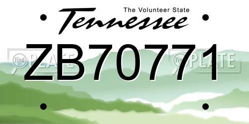 ZB70771 Tennessee License Plate