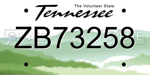ZB73258 Tennessee License Plate