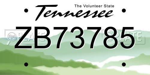 ZB73785 Tennessee License Plate