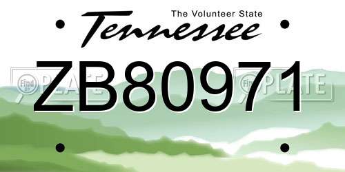 ZB80971 Tennessee License Plate