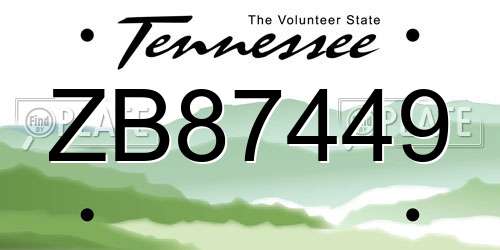 ZB87449 Tennessee License Plate