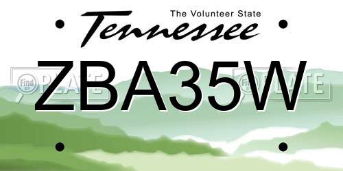 ZBA35W Tennessee License Plate