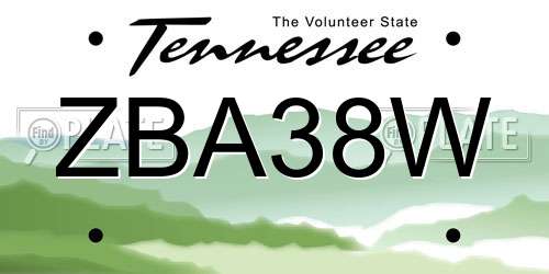 ZBA38W Tennessee License Plate