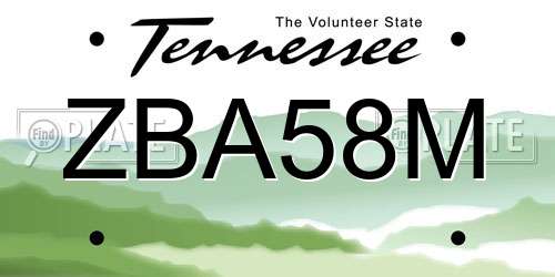 ZBA58M Tennessee License Plate