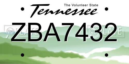 ZBA7432 Tennessee License Plate