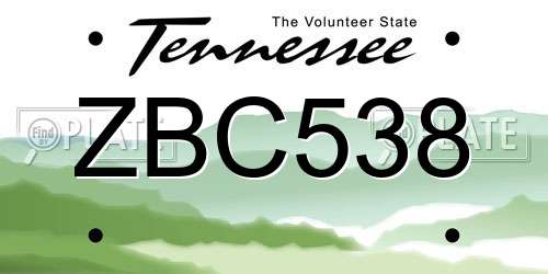 ZBC538 Tennessee License Plate
