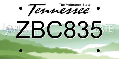 ZBC835 Tennessee License Plate