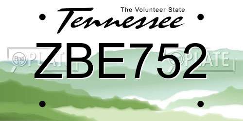 ZBE752 Tennessee License Plate