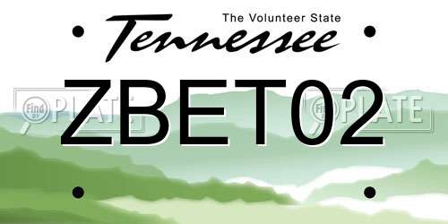 ZBET02 Tennessee License Plate