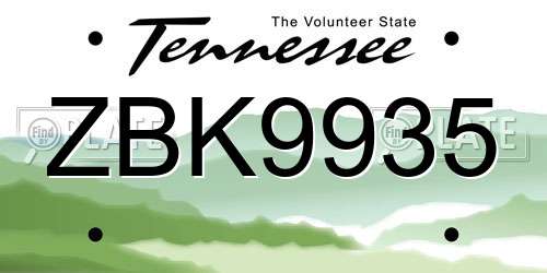 ZBK9935 Tennessee License Plate