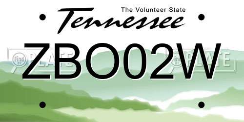 ZBO02W Tennessee License Plate