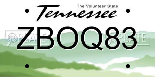 ZBOQ83 Tennessee License Plate