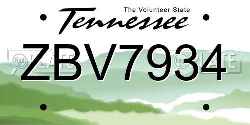 ZBV7934 Tennessee License Plate