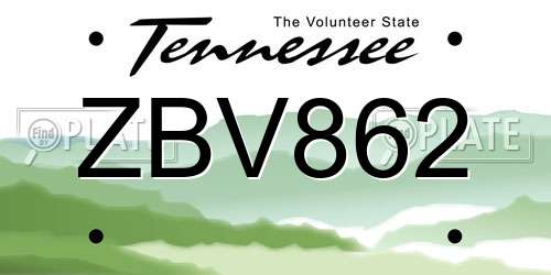 ZBV862 Tennessee License Plate