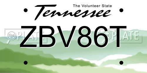 ZBV86T Tennessee License Plate
