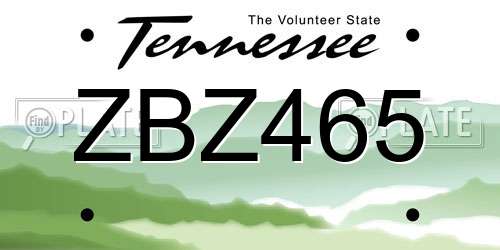 ZBZ465 Tennessee License Plate