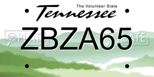 ZBZA65 Tennessee License Plate