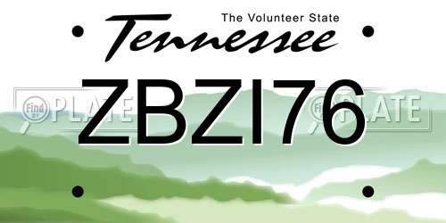 ZBZI76 Tennessee License Plate