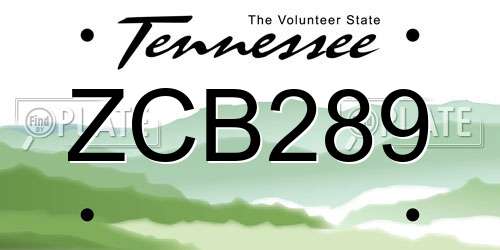ZCB289 Tennessee License Plate