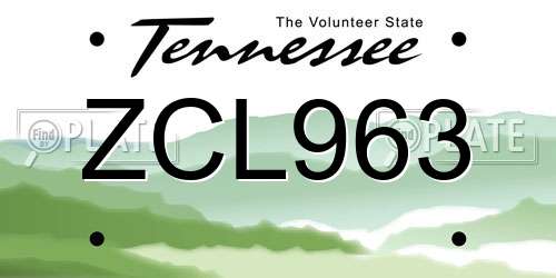 ZCL963 Tennessee License Plate