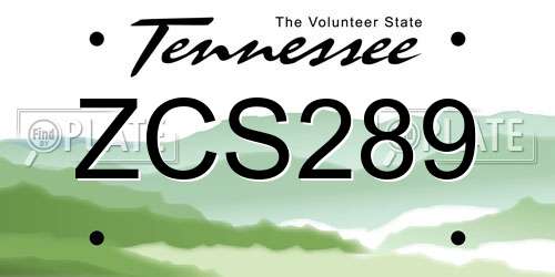 ZCS289 Tennessee License Plate