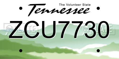 ZCU7730 Tennessee License Plate