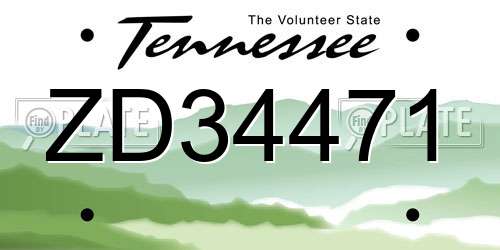 ZD34471 Tennessee License Plate