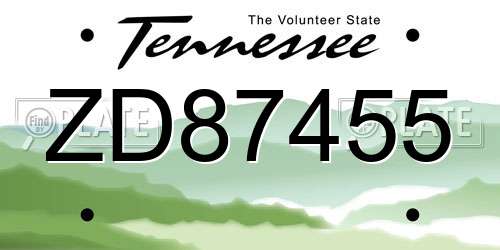 ZD87455 Tennessee License Plate