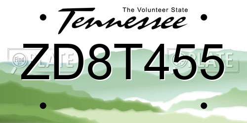 ZD8T455 Tennessee License Plate