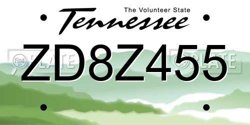 ZD8Z455 Tennessee License Plate