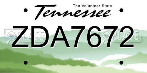 ZDA7672 Tennessee License Plate