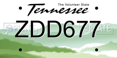 ZDD677 Tennessee License Plate