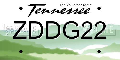 ZDDG22 Tennessee License Plate