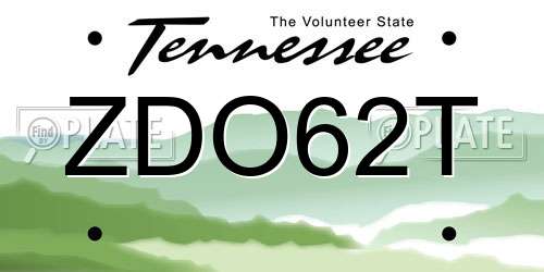 ZDO62T Tennessee License Plate