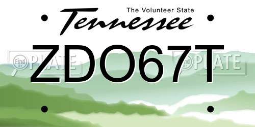 ZDO67T Tennessee License Plate
