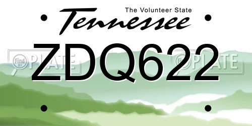 ZDQ622 Tennessee License Plate