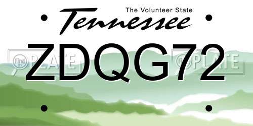 ZDQG72 Tennessee License Plate