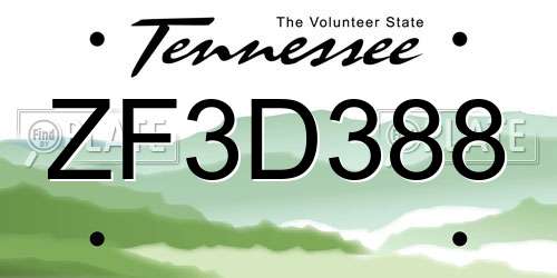 ZF3D388 Tennessee License Plate