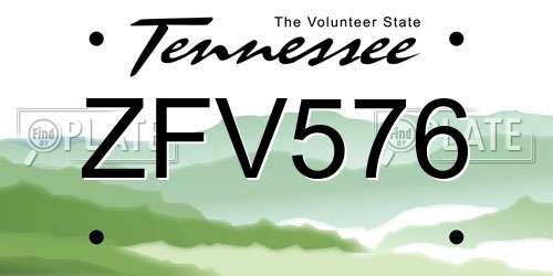 ZFV576 Tennessee License Plate