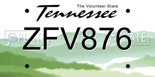 ZFV876 Tennessee License Plate
