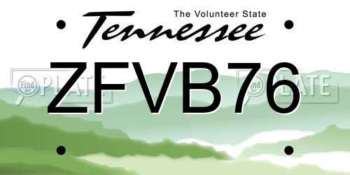 ZFVB76 Tennessee License Plate