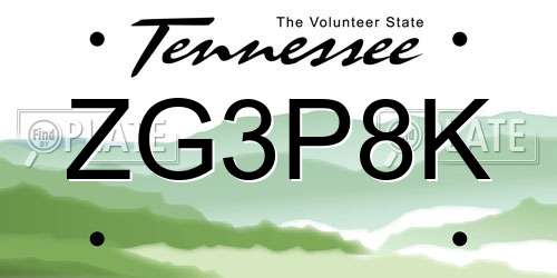 ZG3P8K Tennessee License Plate