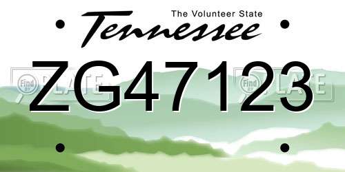 ZG47123 Tennessee License Plate