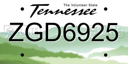 ZGD6925 Tennessee License Plate