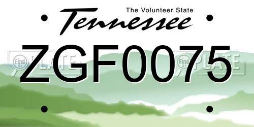 ZGF0075 Tennessee License Plate