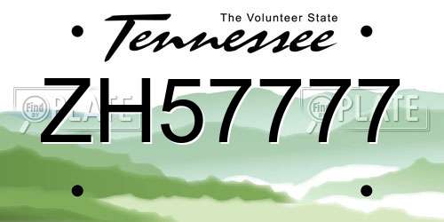 ZH57777 Tennessee License Plate