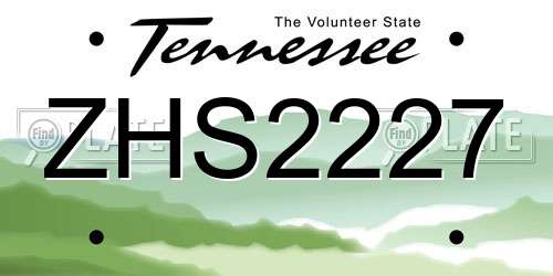 ZHS2227 Tennessee License Plate