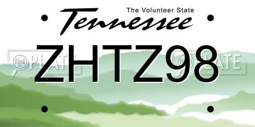 ZHTZ98 Tennessee License Plate