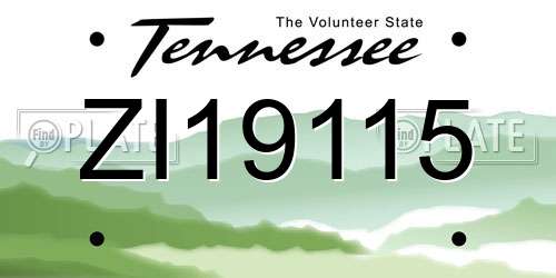 ZI19115 Tennessee License Plate